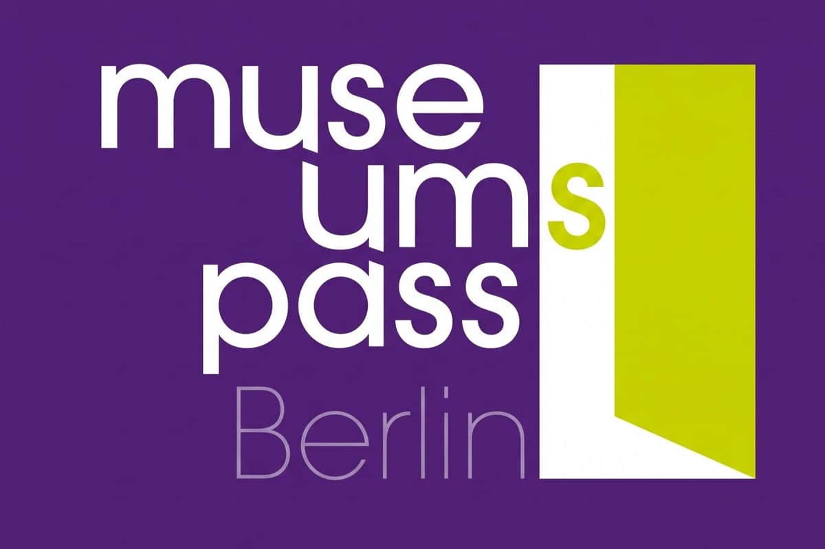Museum Pass Berlin (Berlin) Logo with "Museums Pass Berlin" text in white and lime green on a purple background with a white and green graphic element.